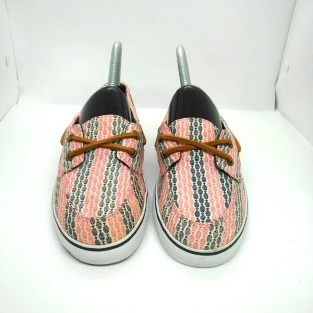 Sperry Top Sider Malibu Fish Print Boat Shoes Women's Size 6 Red‎ Black Casual